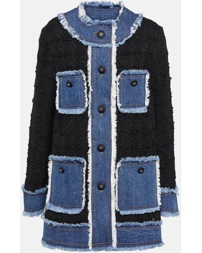 Dolce & Gabbana Denim-paneled Boucle Jacket - Blue