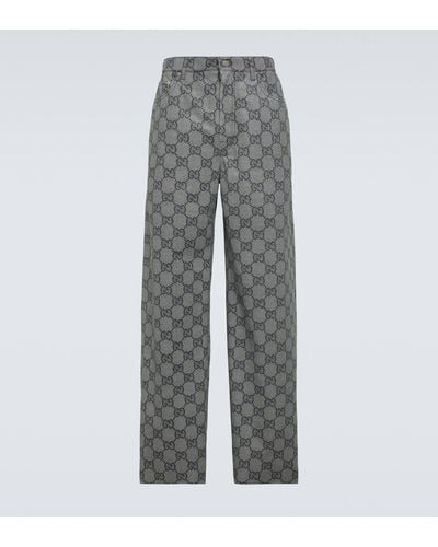 Gucci GG Leather Straight Pants - Grey