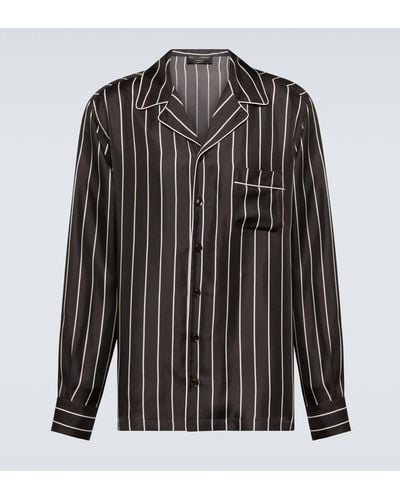 Dolce & Gabbana Striped Silk Pyjama Top - Black