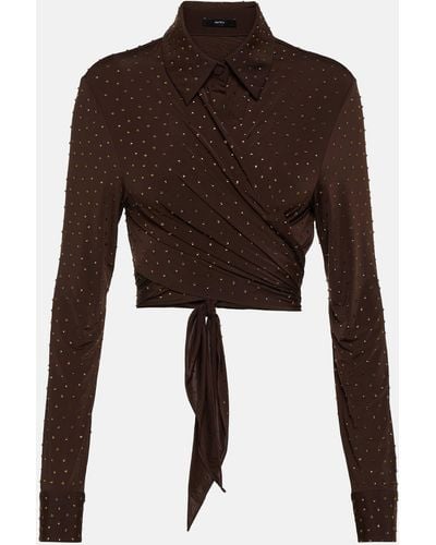 Alex Perry Bligh Crystal-embellished Jersey Top - Brown