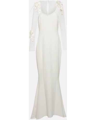 Safiyaa Feather-trimmed Crepe Gown - White