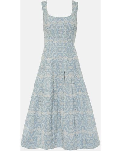 Veronica Beard Jolie Printed Cotton Midi Dress - Blue