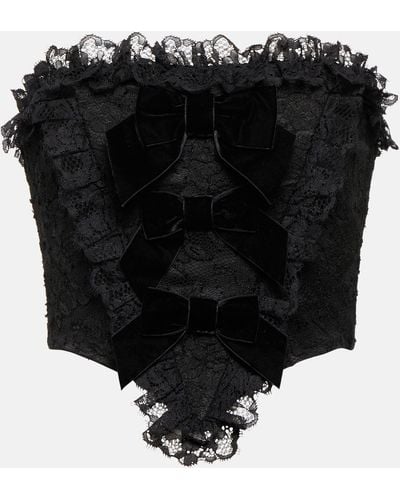Alessandra Rich Bow-detail Lace Corset Top - Black