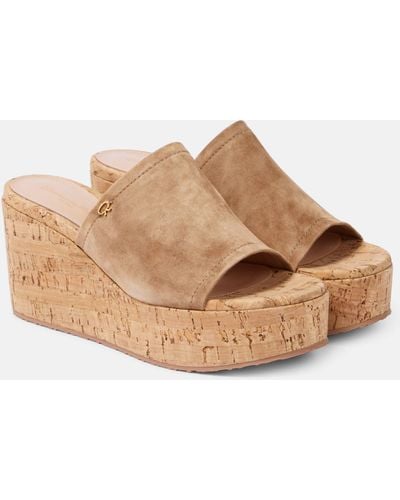 Gianvito Rossi Suede Wedge Mules - Brown