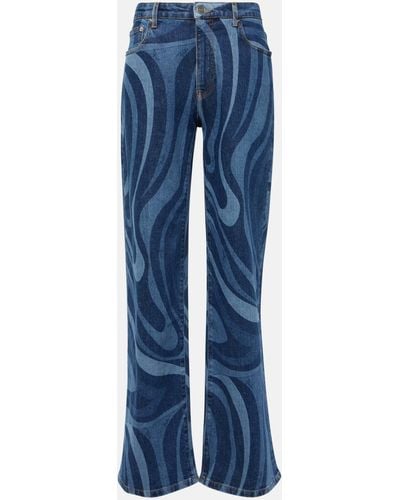 Emilio Pucci Marmo-printed Mid-rise Straight Jeans - Blue