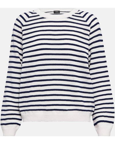A.P.C. Pull Lilas Striped Wool Sweater - Blue