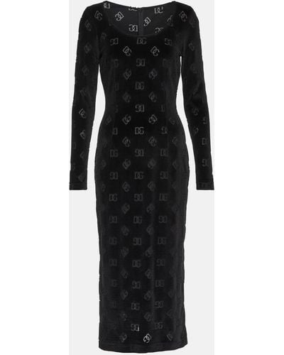 Dolce & Gabbana Logo Cotton Midi Dress - Black