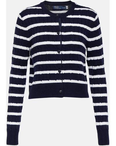 Polo Ralph Lauren Striped Cable-knit Wool-blend Cardigan - Blue