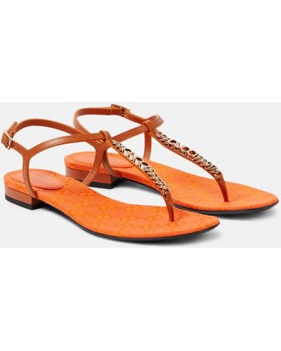 Gucci Signoria Leather Thong Sandals - Orange