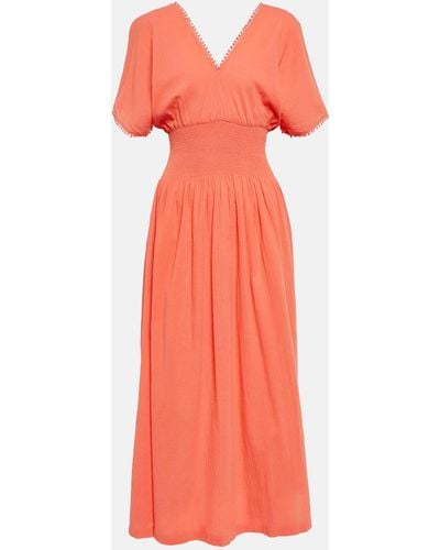 Heidi Klein Smocked Cotton Maxi Dress - Orange