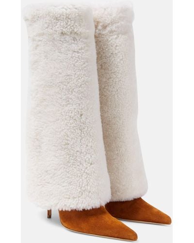 Magda Butrym Shearling And Suede Knee-high Boots - White