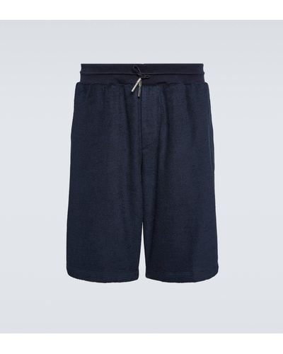 Zegna Drawstring Cotton Track Shorts - Blue