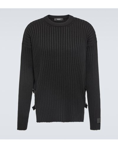 Versace Leather-trimmed Knit Wool Sweater - Black