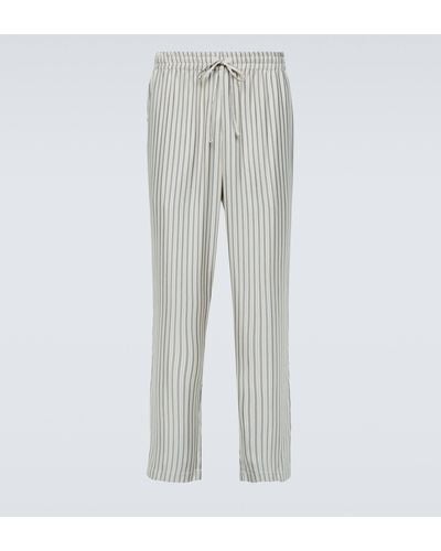 LeKasha Striped Silk Straight Pants - Grey