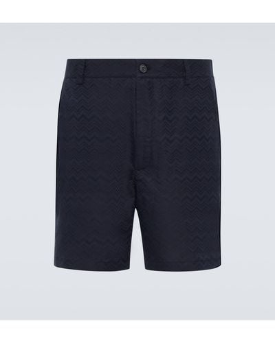 Missoni Zig Zag Cotton And Linen Bermuda Shorts - Blue