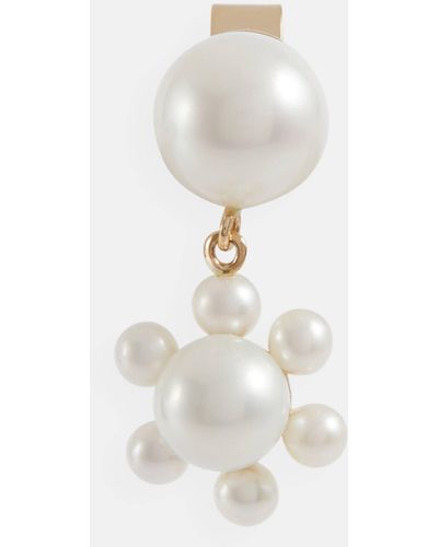 Sophie Bille Brahe Petite Deux Jeanne 14kt Gold And Pearls Single Earring - White