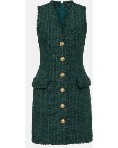 Balmain Button-embellished Tweed Mini Dress - Green