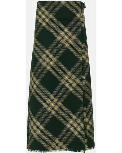 Burberry Checked High-rise Wool Midi Skirt - Green