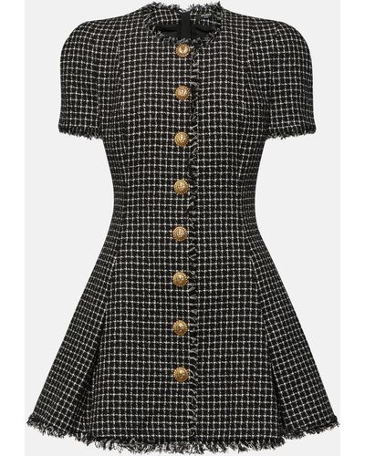 Balmain Pleated Cotton-blend Tweed Minidress - Black