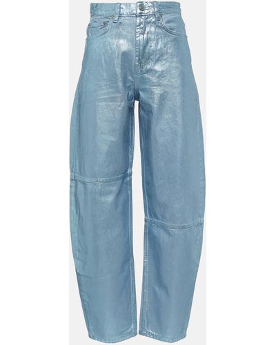 Ganni Metallic-finish Wide-leg Tapered Jeans - Blue