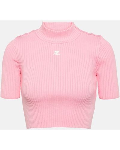 Courreges Ribbed-knit Cropped Sweater - Pink