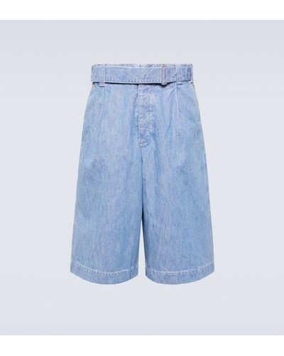 KENZO Oversized Pleated Denim Cargo Shorts - Blue