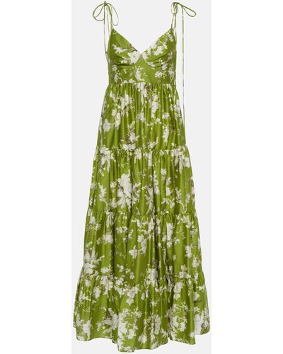 Erdem Azami Floral-print Cotton Midi Dress - Green