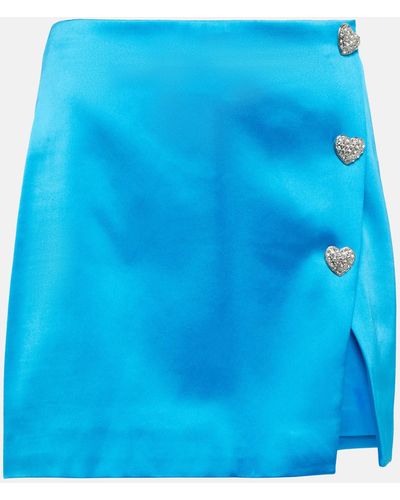 Self-Portrait Crystal-embellished Satin Miniskirt - Blue