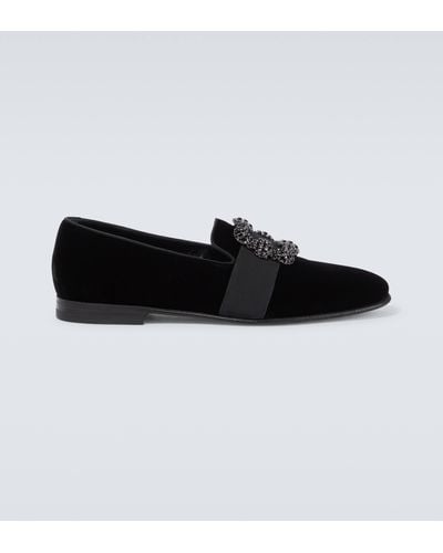 Manolo Blahnik Carlton Embellished Velvet Loafers - Black