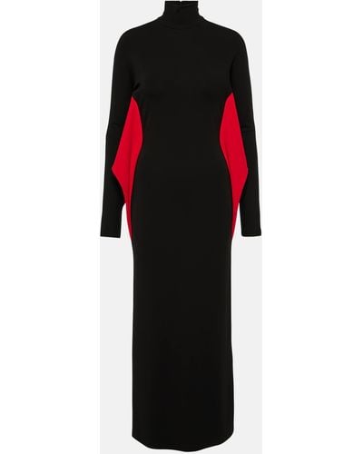 Ferragamo Long Black Dress With Batwing Sleeves With Contrasting Inserts In Stretch Viscose Woman - Red