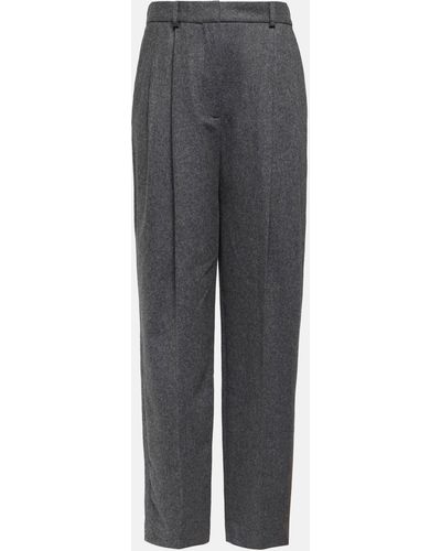 Totême Pleated Wool-blend Straight Pants - Grey