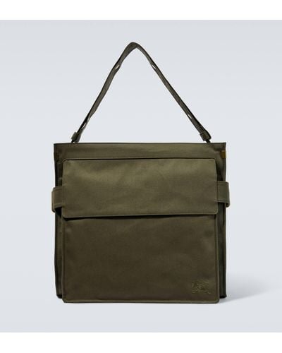 Burberry Canvas And Leather-trimmed Messenger Bag - Green