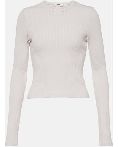 Agolde Alma Ribbed-knit Cotton-blend Top - White