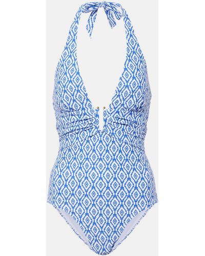 Heidi Klein Sardinia Printed Halterneck Swimsuit - Blue