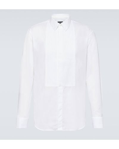 Giorgio Armani Pleated Cotton Tuxedo Shirt - White