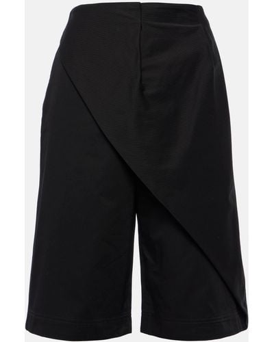Loewe Pleated Cotton Shorts - Black