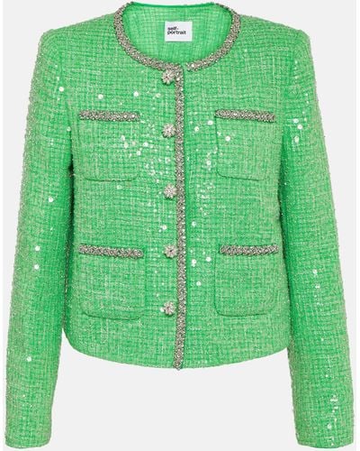 Self-Portrait Sequined Boucle Jacket - Green