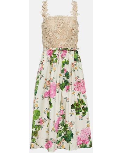 Oscar de la Renta Floral Guipure Lace Midi Dress - White