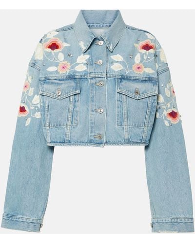 Citizens of Humanity Lena Embroidered Cropped Denim Jacket - Blue