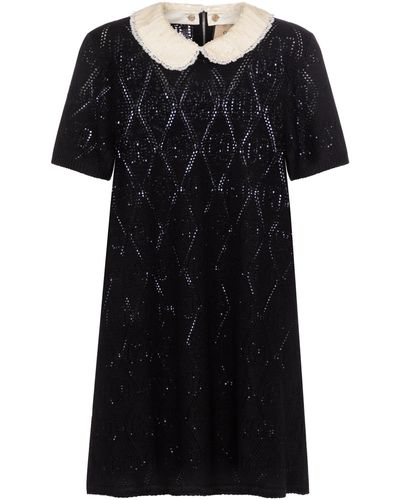 Gucci Sequinned-collar Wool Mini Dres - Black