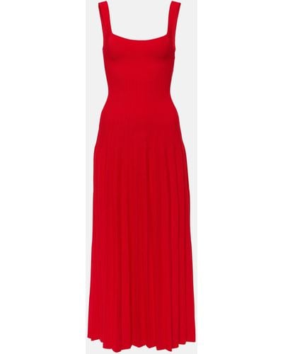 STAUD Ellison Pleated Midi Dress - Red