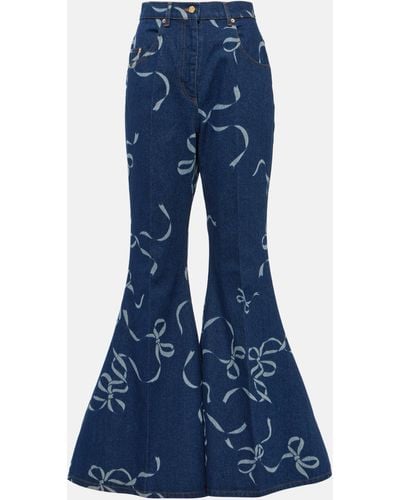 Nina Ricci Printed Flared Jeans - Blue