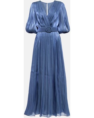 Costarellos Brennie Pleated Woven Maxi Dress - Blue