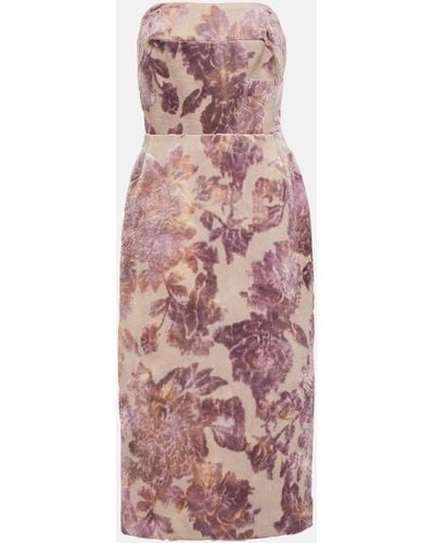 Dries Van Noten Floral Strapless Velvet Midi Dress - Purple