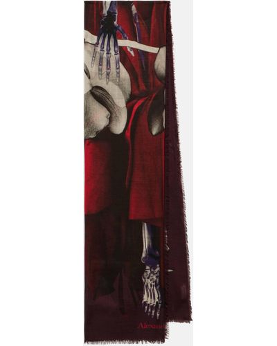 Alexander McQueen Printed Wool Scarf - Red