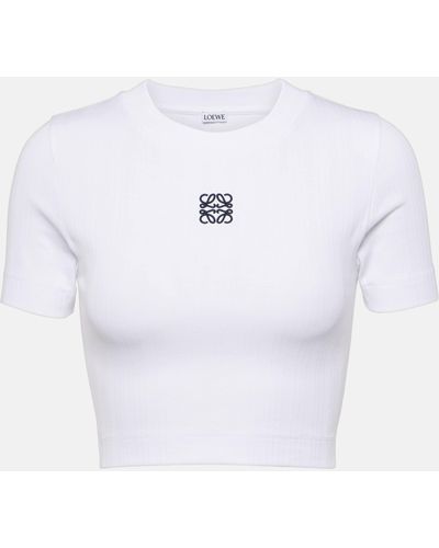 Loewe Cropped Anagram Top, Short Sleeves, , 100% Cotton - White