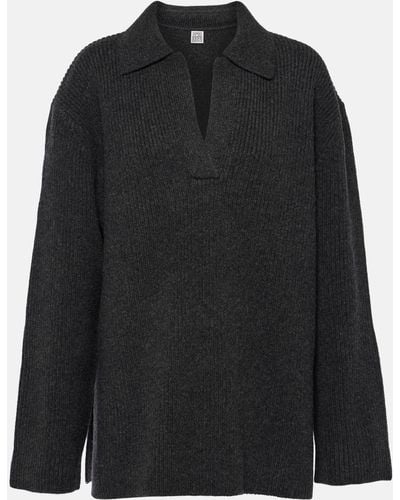 Totême Ribbed-knit Wool Polo Sweater - Black