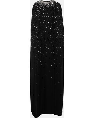 Monique Lhuillier Caped Crystal-embellished Silk Gown - Black