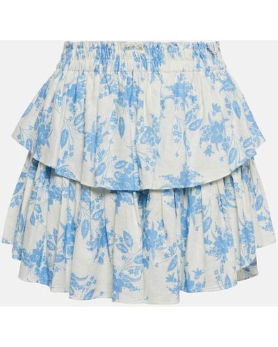 LoveShackFancy Ruffle Linen-blend Mini Skirt - Blue