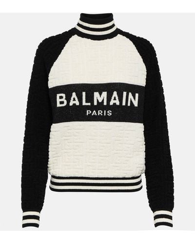 Balmain Monogram Jacquard Wool And Cotton-blend Sweater - Black